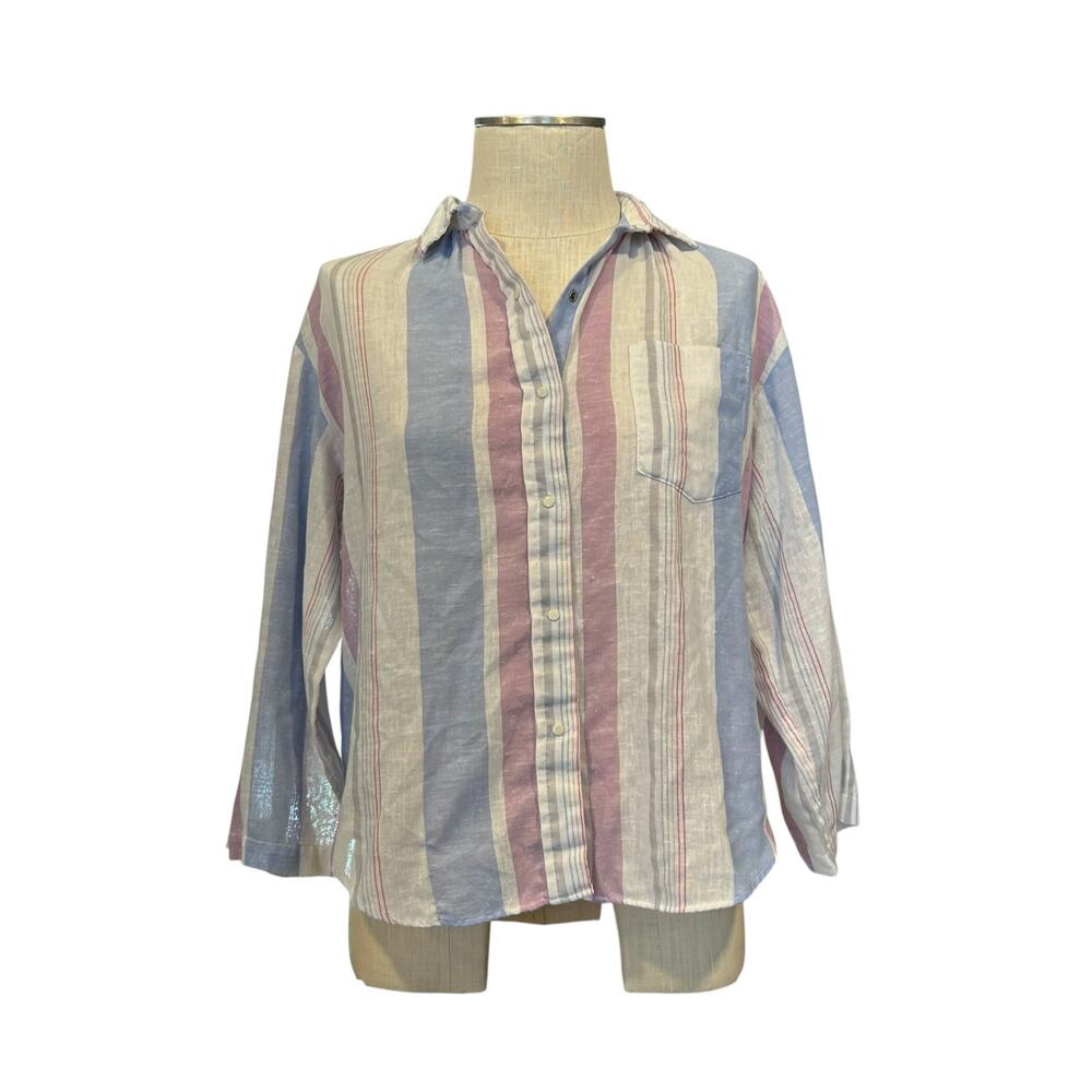 Vintage 80s Pastel Stripe Gauze Shirt Sz M